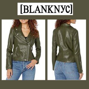 NWT Black NYC Military Green Faux Leather Biker Moto Jacket (Size XS)